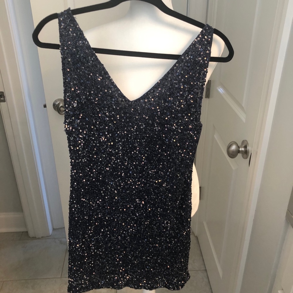 MLV V neck navy sequin dress